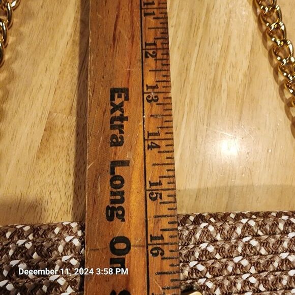 Unbranded Womens Woven Paper Straw Clutch Gold Chain Removable Strap w/Star Logo - Picture 6 of 8